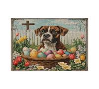 Spring Easter Boxer Dog Jigsaw Puzzles for Adults 300 Piece, Farmhouse Eggs Cross Puppy Wooden Puzzles, Vintage Printed Decorations for Entertainment Party