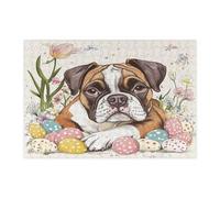 Spring Easter Boxer Dog Jigsaw Puzzles for Adults 300 Piece, Vintage Floral Eggs Puppy Wooden Puzzles, Fun Pet Pattern Decor for Home Entertainment