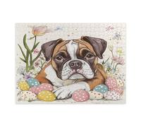 Spring Easter Boxer Dog Jigsaw Puzzles for Adults 500 Piece, Vintage Floral Eggs Puppy Wooden Puzzles, Fun Pet Pattern Decor for Home Entertainment