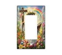 Spring Easter British Shorthair Cat Decorative Light Switch Cover Wall Plate 1 Gang Single Rocker, Bible Cross Eggs Kitten Electrical Switchplate, Country Electrical Faceplate for Bedroom