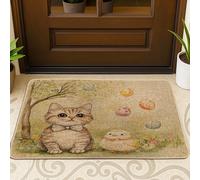 Spring Easter British Shorthair Cats Front Black Door Mat Outside Inside Entrance 29 * 17, Cute Chick Eggs Outdoor Indoor Entry Front Doormat, Small Pet Classroom Patio Home Shoes Off Doormat