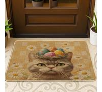 Spring Easter British Shorthair Cats Front Black Door Mat Outside Inside Entrance 29 * 17, Eggs Plaid Daisy Outdoor Indoor Ultra Thin Doormat, Small Pet Classroom Patio Home Shoes Off Doormat