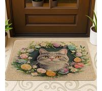 Spring Easter British Shorthair Cats Front Black Door Mat Outside Inside Entrance 29 * 17, Novelty Floral Eggs Outdoor Indoor Ultra Thin Doormat, Small Pet Classroom Patio Home Shoes Off Rug
