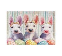 Spring Easter Bull Terrier Dog Jigsaw Puzzles for Adults 300 Piece, Cute Fun Eggs Puppy Wooden Puzzles, Funky Pet Printed Decor for Entertainment Creative