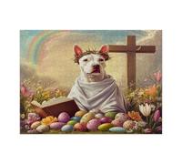Spring Easter Bull Terrier Dog Jigsaw Puzzles for Adults 500 Piece, Retro Cross Eggs Puppy Wooden Printed Puzzles, Country Pattern Decorations for Entertainment Party