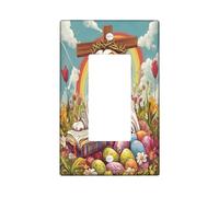 Spring Easter Bulldog Dog Decorative Light Switch Cover Wall Plate 1 Gang Single Rocker, Bible Cross Eggs Puppy Electrical Switchplate, Country Electrical Faceplate for Bedroom