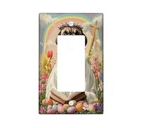 Spring Easter Bullmastiffs Dog Decorative Light Switch Cover Wall Plate 1 Gang Single Rocker, Bible Cross Eggs Puppy Electrical Switchplate, Country Electrical Faceplate for Bedroom