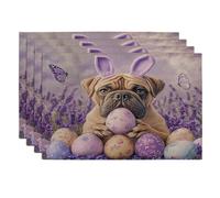 Spring Easter Bullmastiffs Dog Placemats Set of 4, 12''x18'', Cute Lavender Eggs 4Pcs Washable Table Mats for Home Dinning, Pet Holiday Party Kitchen Decoration