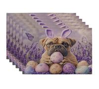 Spring Easter Bullmastiffs Dog Placemats Set of 6, 12''x18'', Cute Lavender Eggs 6Pcs Washable Table Mats for Home Dinning, Pet Holiday Party Kitchen Decoration