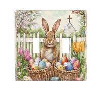 Spring Easter Bunny Rabbit Decorative Light Switch Cover Wall Plate 2 Gang Double Toggle, Farmhouse Vintage Eggs Electrical Switchplate, Country Aesthetic Print Electrical Faceplate for Room