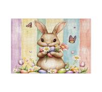 Spring Easter Bunny Rabbit Jigsaw Puzzles for Adults 300 Piece, Fun Cute Eggs Florals Wooden Printed Puzzles, Funky Groovy Pattern Decorations for Entertainment Party