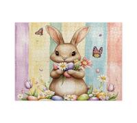 Spring Easter Bunny Rabbit Jigsaw Puzzles for Adults 500 Piece, Fun Cute Eggs Florals Wooden Printed Puzzles, Funky Groovy Pattern Decorations for Entertainment Party