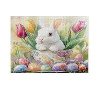 Spring Easter Bunny Rabbit Jigsaw Puzzles for Adults 500 Piece, Fun Cute Eggs Florals Wooden Printed Puzzles, Funky Groovy Pattern Decorations for Home Entertainment