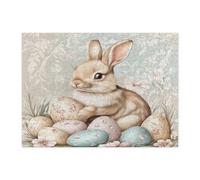 Spring Easter Bunny Rabbit Jigsaw Puzzles for Adults 500 Piece, Vintage Farmhouse Eggs Florals Wooden Puzzles, Country Pattern Decor for Home Entertainment