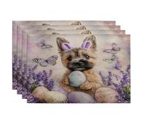 Spring Easter Cairn Terrier Dog Placemats Set of 4, 12x18 Inch, Cute Lavender Eggs 4Pcs Washable Table Mats for Home Dinning, Pet Holiday Party Kitchen Decor