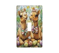 Spring Easter Camel Wildlife Decorative Light Switch Cover Wall Plate 1 Gang Single Toggle, Stained Glass Animal Eggs Electrical Switchplate, Holiday Print Electrical Faceplate