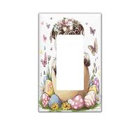 Spring Easter Cane Corso Dog Decorative Light Switch Cover Plate 1 Gang Single Rocker, Fun Cute Eggs Puppy Electrical Switchplate, Flowers Electrical Faceplate for Bedroom Room