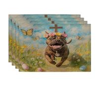 Spring Easter Cane Corso Dog Placemats Set of 4, 12''x18'', Cross Eggs Field 4Pcs Washable Table Mats for Home Dinning, Pet Holiday Party Kitchen Decoration