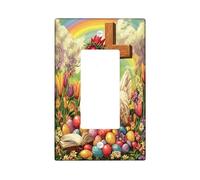 Spring Easter Chicken Fowl Decorative Light Switch Cover Wall Plate 1 Gang Single Rocker, Bible Cross Eggs Chick Electrical Switchplate, Country Electrical Faceplate for Bedroom