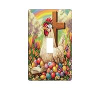 Spring Easter Chicken Fowl Decorative Light Switch Cover Wall Plate 1 Gang Single Toggle, Bible Cross Eggs Chick Electrical Switchplate, Country Electrical Faceplate for Bedroom