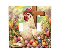 Spring Easter Chicken Fowl Decorative Light Switch Cover Wall Plate 2 Gang Double Toggle, Bible Cross Eggs Chick Electrical Switchplate, Country Electrical Faceplate for Bedroom
