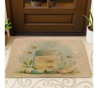 Spring Easter Cicadas Front Black Door Mat Outside Inside Entrance 29 * 17, Mason Jar Eggs Outdoor Indoor Ultra Thin Doormat, Small Insect Classroom Patio Home Shoes Off Rug
