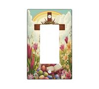 Spring Easter Cockapoo Dog Decorative Light Switch Cover Wall Plate 1 Gang Single Rocker, Bible Cross Eggs Puppy Electrical Switchplate, Country Electrical Faceplate for Bedroom