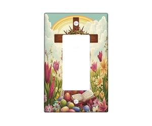 Spring Easter Cockapoo Dog Decorative Light Switch Cover Wall Plate 1 Gang Single Rocker, Bible Cross Eggs Puppy Electrical Switchplate, Country Electrical Faceplate for Bedroom