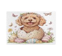 Spring Easter Cockapoo Dog Jigsaw Puzzles for Adults 1000 Piece, Fun Cute Eggs Puppy Wooden Printed Puzzles, Flowers Pattern Decorations for Home Entertainment