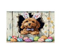 Spring Easter Cockapoo Dog Jigsaw Puzzles for Adults 1000 Piece, Fun Rustic Eggs Puppy Wooden Puzzles, Farmhouse Pattern Decor for Home Entertainment