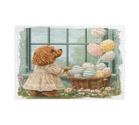 Spring Easter Cockapoo Dog Jigsaw Puzzles for Adults 1000 Piece, Victoria Country Puppy Wooden Puzzles, Farmhouse Printed Decor for Entertainment Creative