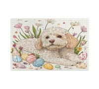 Spring Easter Cockapoo Dog Jigsaw Puzzles for Adults 1000 Piece, Vintage Floral Eggs Puppy Wooden Puzzles, Fun Pet Pattern Decor for Home Entertainment