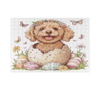 Spring Easter Cockapoo Dog Jigsaw Puzzles for Adults 300 Piece, Fun Cute Eggs Puppy Wooden Printed Puzzles, Flowers Pattern Decorations for Home Entertainment