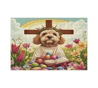 Spring Easter Cockapoo Dog Jigsaw Puzzles for Adults 300 Piece, Retro Cross Eggs Puppy Wooden Printed Puzzles, Country Pattern Decorations for Entertainment Party