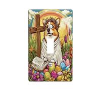 Spring Easter corgi Dog Decorative Light Switch Cover Wall Plate 1 Gang Single Toggle, Bible Cross Eggs Puppy Electrical Switchplate, Country Electrical Faceplate for Bedroom
