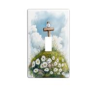 Spring Easter Cross Decorative Light Switch Cover Plate 1 Gang Single Toggle, Watercolor Wildflower Florals Electrical Switchplate, Nature Scenic Electrical Faceplate for Bedroom Room