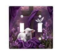 Spring Easter Cross Decorative Light Switch Cover Plate 2 Gang Double Toggle, Flower Sheep Lamb Electrical Switchplate, Aesthetic Electrical Faceplate for Bedroom Room