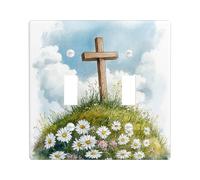 Spring Easter Cross Decorative Light Switch Cover Plate 2 Gang Double Toggle, Watercolor Wildflower Florals Electrical Switchplate, Nature Scenic Electrical Faceplate for Bedroom Room