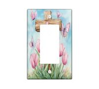 Spring Easter Cross Decorative Light Switch Cover Wall Plate 1 Gang Single Rocker, Watercolor Carnations Flowers Electrical Switchplate, Nature Scenic Electrical Faceplate for Bedroom