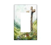 Spring Easter Cross Decorative Light Switch Cover Wall Plate 1 Gang Single Rocker, Watercolor Florals Wildflower Electrical Switchplate, Nature Scenic Print Electrical Faceplate