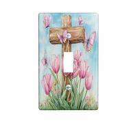 Spring Easter Cross Decorative Light Switch Cover Wall Plate 1 Gang Single Toggle, Watercolor Carnations Flowers Electrical Switchplate, Nature Scenic Electrical Faceplate for Bedroom