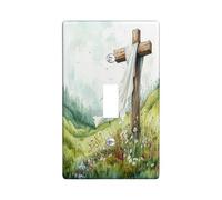 Spring Easter Cross Decorative Light Switch Cover Wall Plate 1 Gang Single Toggle, Watercolor Florals Wildflower Electrical Switchplate, Nature Scenic Print Electrical Faceplate