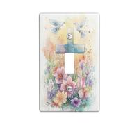 Spring Easter Cross Decorative Light Switch Cover Wall Plate 1 Gang Single Toggle, Watercolor Wildflower Florals Electrical Switchplate, Nature Scenic Electrical Faceplate for Bedroom