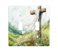 Spring Easter Cross Decorative Light Switch Cover Wall Plate 2 Gang Double Toggle, Watercolor Florals Wildflower Electrical Switchplate, Nature Scenic Print Electrical Faceplate