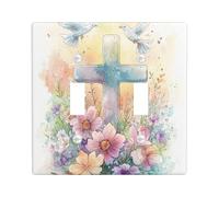 Spring Easter Cross Decorative Light Switch Cover Wall Plate 2 Gang Double Toggle, Watercolor Wildflower Florals Electrical Switchplate, Nature Scenic Electrical Faceplate for Bedroom