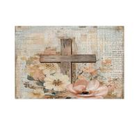 Spring Easter Cross Jigsaw Puzzles for Adults 1000 Piece, Farmhouse Rustic Flowers Wooden Puzzles, Country Vintage Pattern Decorations for Home Entertainment