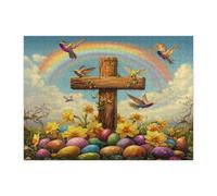 Spring Easter Cross Jigsaw Puzzles for Adults 500 Piece, Nature Wildflower Eggs Wooden Printed Puzzles, Flowers Scenic Pattern Decorations for Home Entertainment