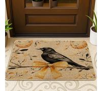 Spring Easter Crow Ravens Bird Front Black Door Mat Outside Inside Entrance 29 * 17, Bows Floral Eggs Outdoor Indoor Non Slip Doormat, Small Animal Shoes Off Rug for Patio Home