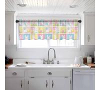 Spring Easter Curtain Valances for Windows,White Bunny Eggs Farmhouse Plaid Checkered Rod Pocket Kitchen Sheer Valance Bedroom Living Room Bathroom Toppers Short Curtain,42"x12" Window Treatments