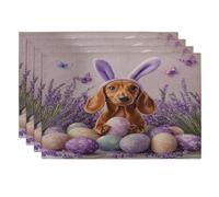 Spring Easter Dachshund Dog Placemats Set of 4, 12x18 Inch, Cute Lavender Eggs 4Pcs Washable Table Mats for Home Dinning, Pet Holiday Party Kitchen Decor